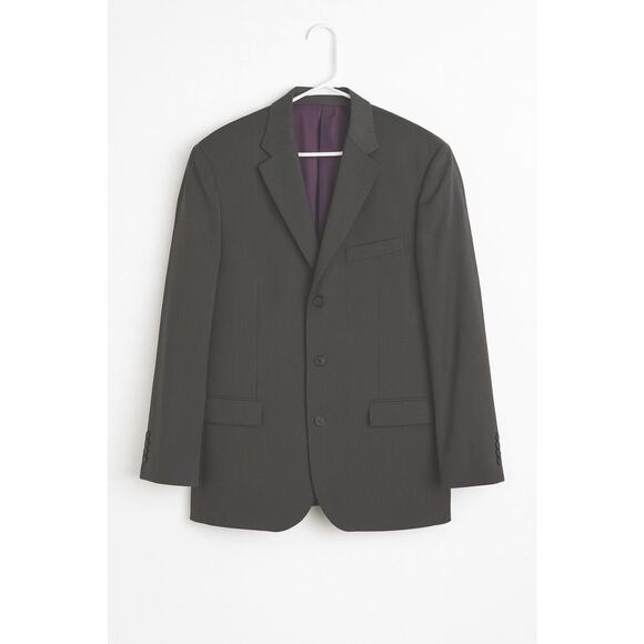 Lineage Men 2 Piece Gray Suit 46R Blazer Jacket Pants 40W Poly Rayon Purple Line - Picture 2 of 16